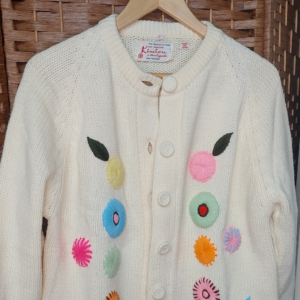 Vintage 1960s, Mod Garden, Kimlon Cardigan, Large - Picture 10 of 11